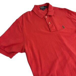 Polo Ralph Lauren Short Sleeve Polo Shirt Mens Size Large Red Cotton Green Pony